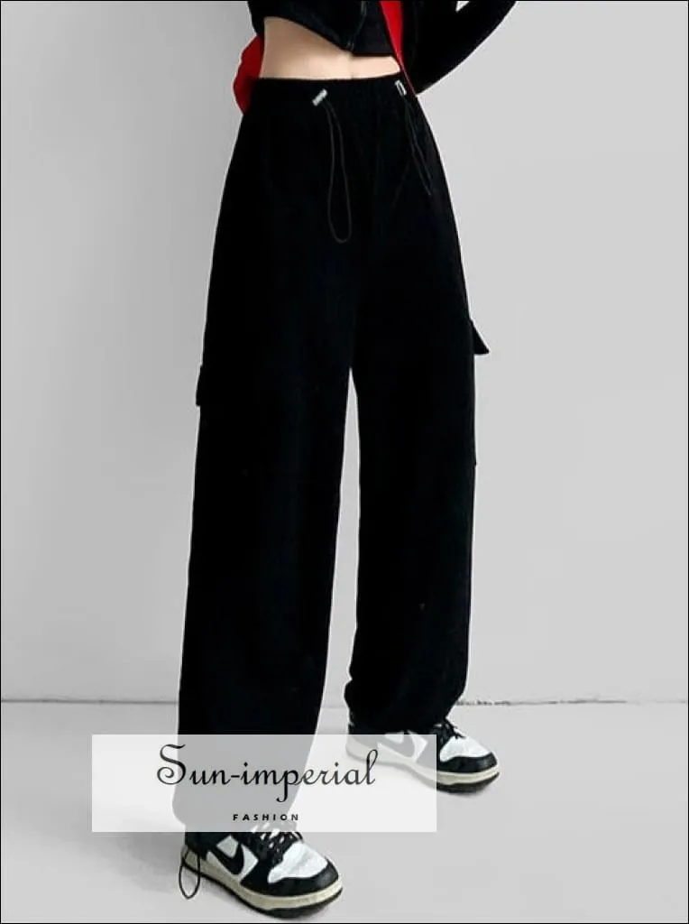 Women Solid Cotton Cargo Jogger Sweatpants With Drawstring Cuff Detail