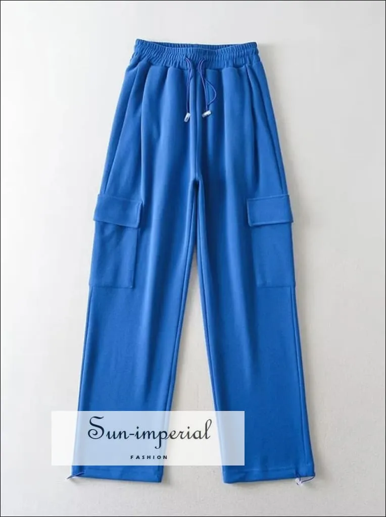 Women Solid Cotton Cargo Jogger Sweatpants With Drawstring Cuff Detail