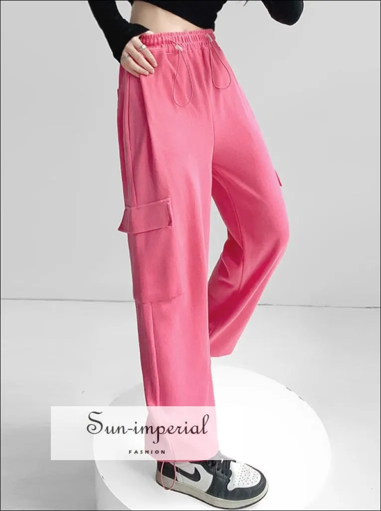 Women Solid Cotton Cargo Jogger Sweatpants With Drawstring Cuff Detail
