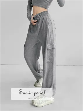 Women Solid Cotton Cargo Jogger Sweatpants With Drawstring Cuff Detail