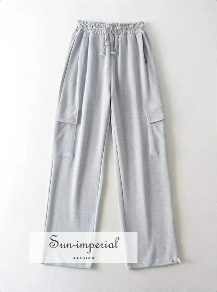 Women Solid Cotton Cargo Jogger Sweatpants With Drawstring Cuff Detail