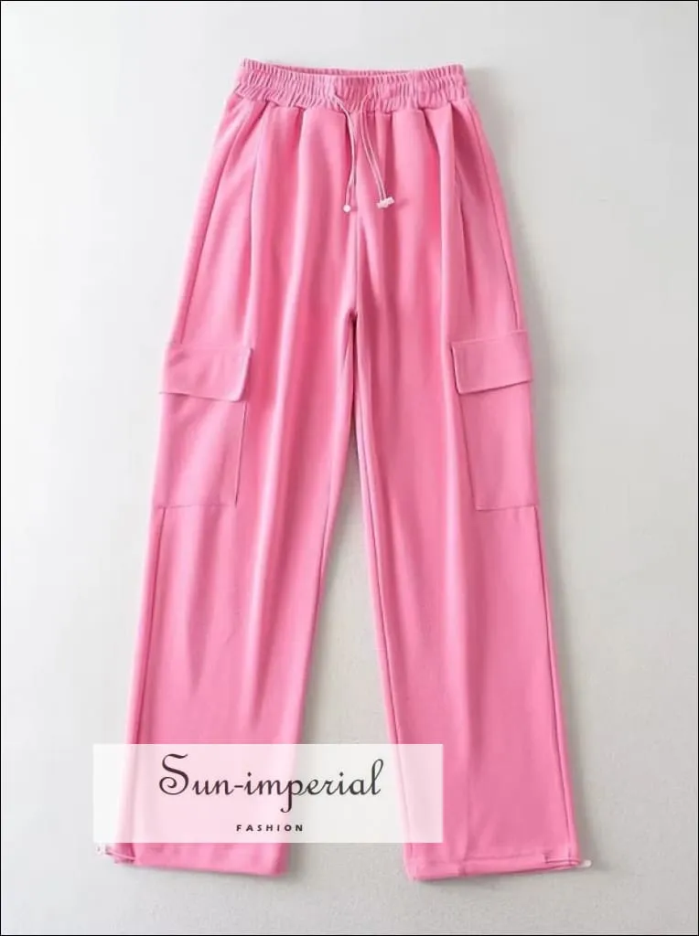 Women Solid Cotton Cargo Jogger Sweatpants With Drawstring Cuff Detail