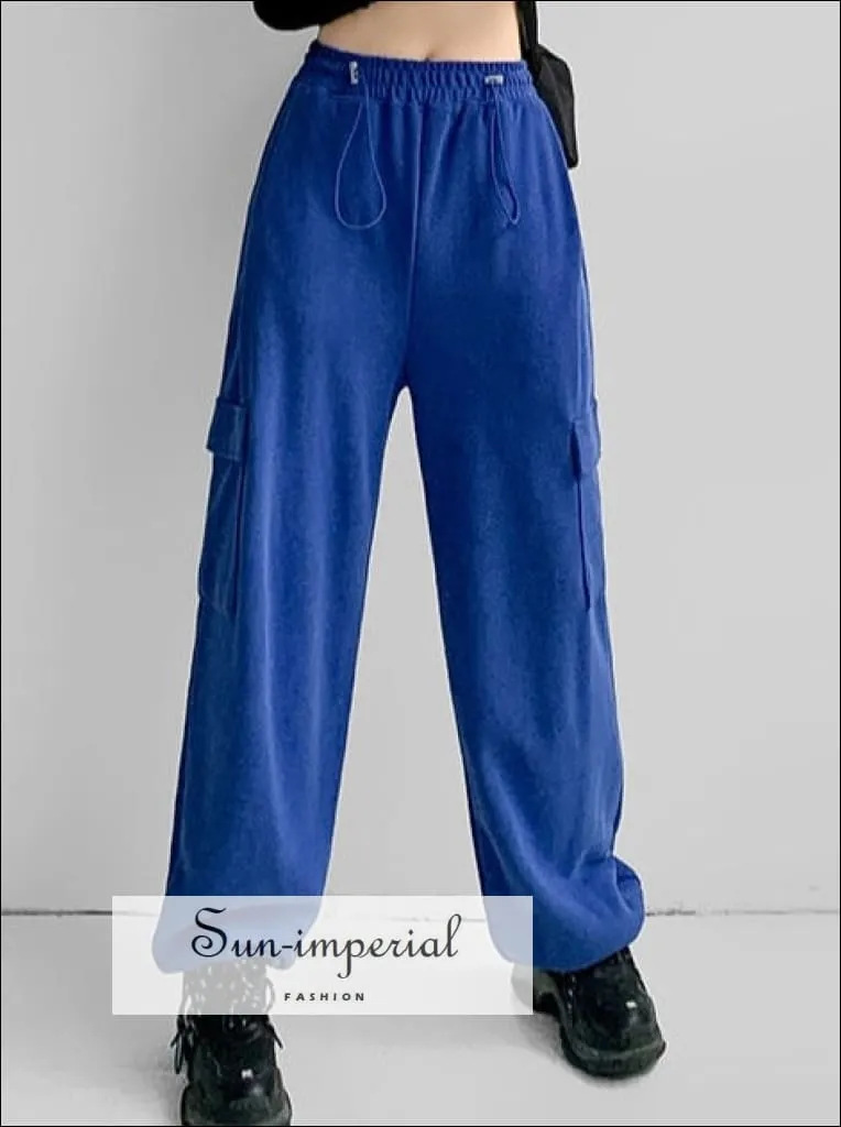 Women Solid Cotton Cargo Jogger Sweatpants With Drawstring Cuff Detail