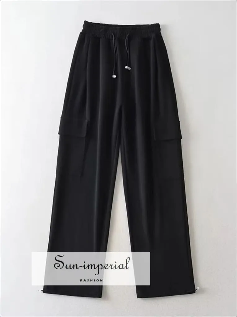 Women Solid Cotton Cargo Jogger Sweatpants With Drawstring Cuff Detail