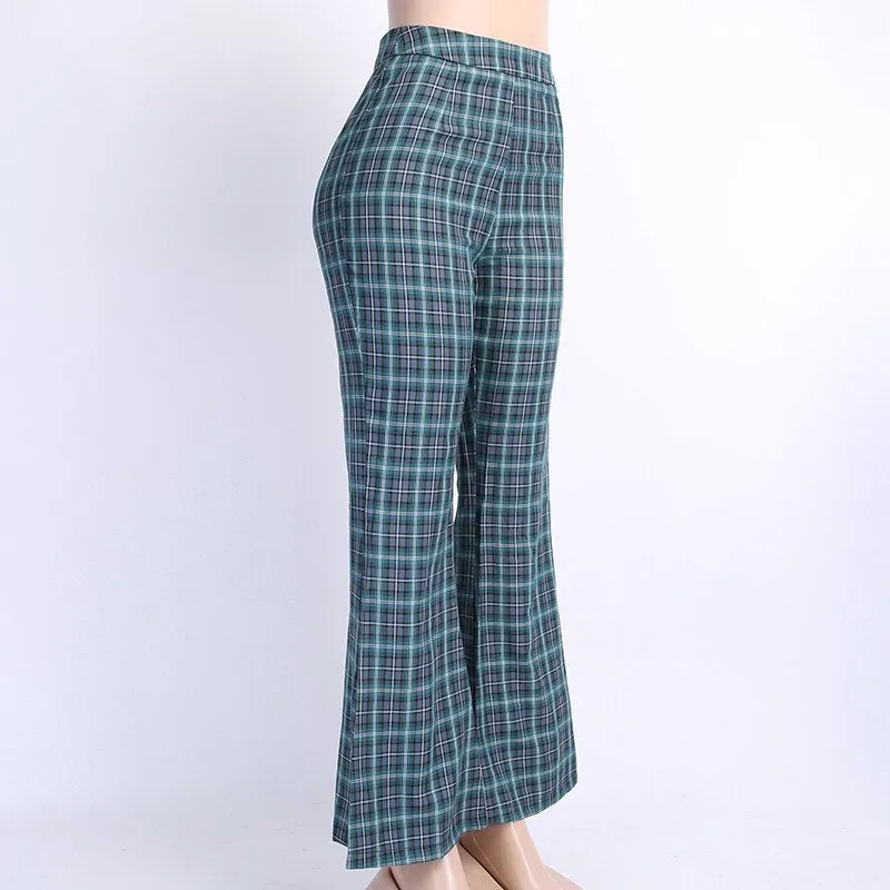 Women's Autumn Casual Plaid High Waist Pants