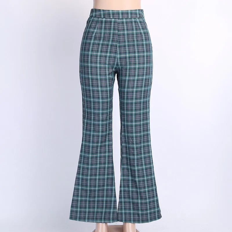 Women's Autumn Casual Plaid High Waist Pants