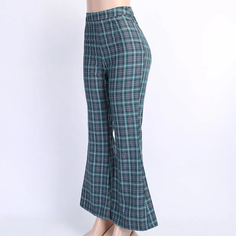 Women's Autumn Casual Plaid High Waist Pants