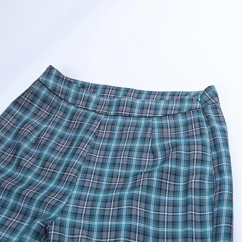 Women's Autumn Casual Plaid High Waist Pants