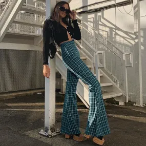 Women's Autumn Casual Plaid High Waist Pants