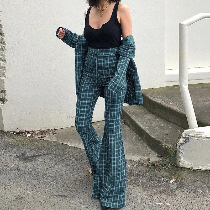Women's Autumn Casual Plaid High Waist Pants