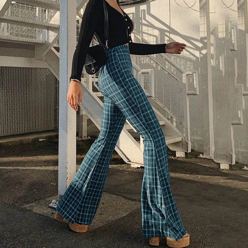 Women's Autumn Casual Plaid High Waist Pants