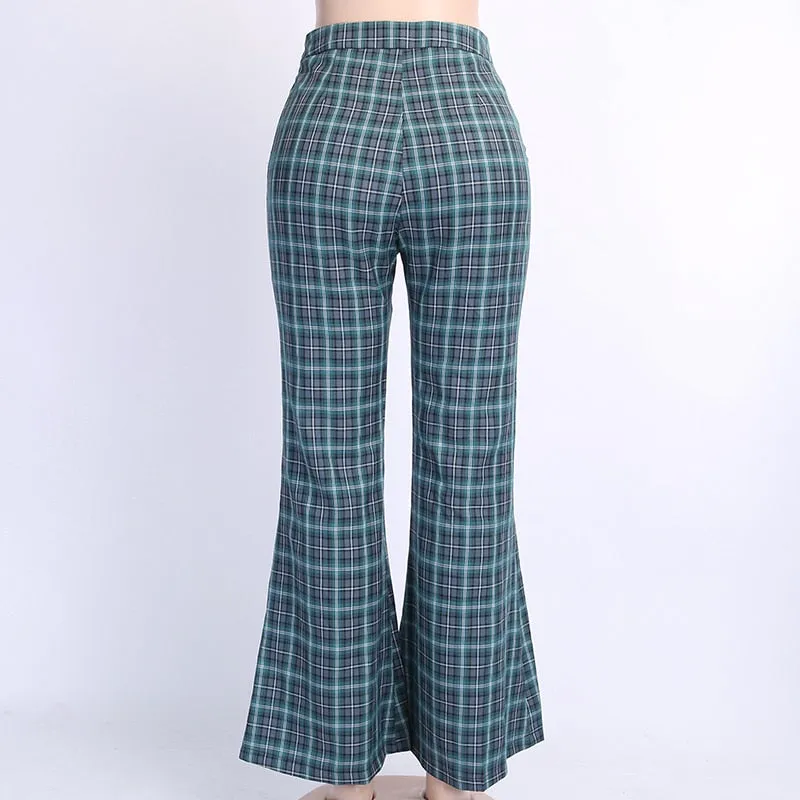 Women's Autumn Casual Plaid High Waist Pants