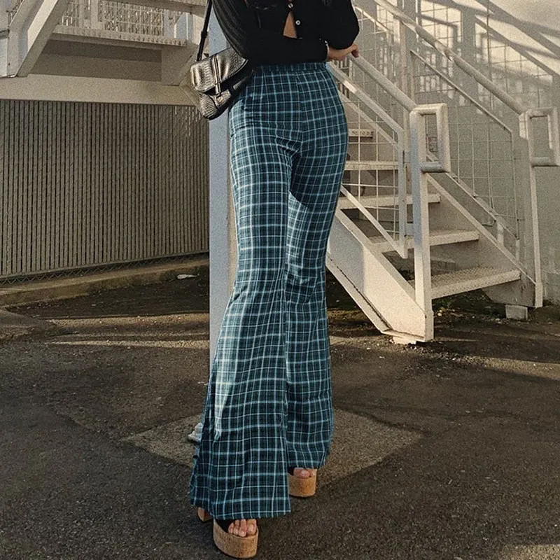 Women's Autumn Casual Plaid High Waist Pants