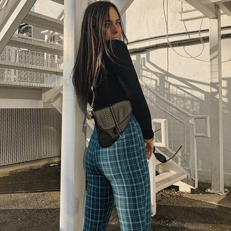 Women's Autumn Casual Plaid High Waist Pants