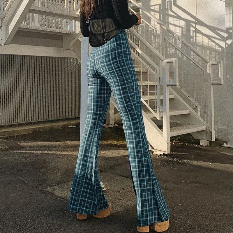 Women's Autumn Casual Plaid High Waist Pants