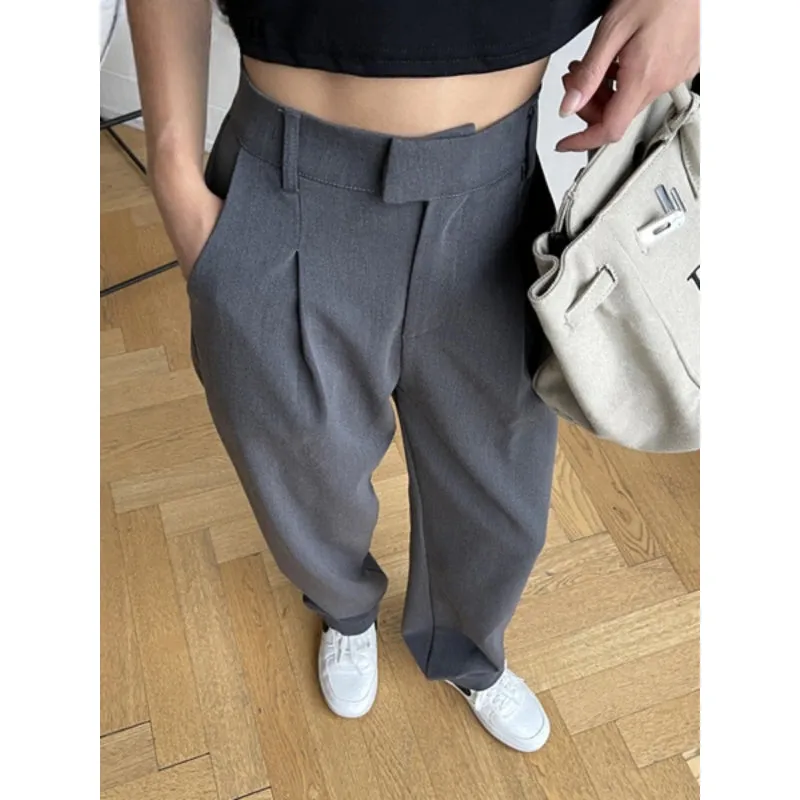 Women's Casual Loose Straight High Waist Long Pants With Pockets