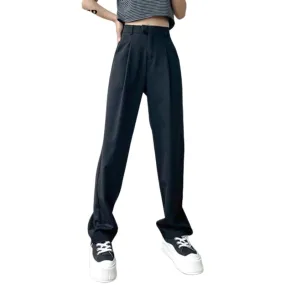 Women's Casual Loose Straight High Waist Long Pants With Pockets
