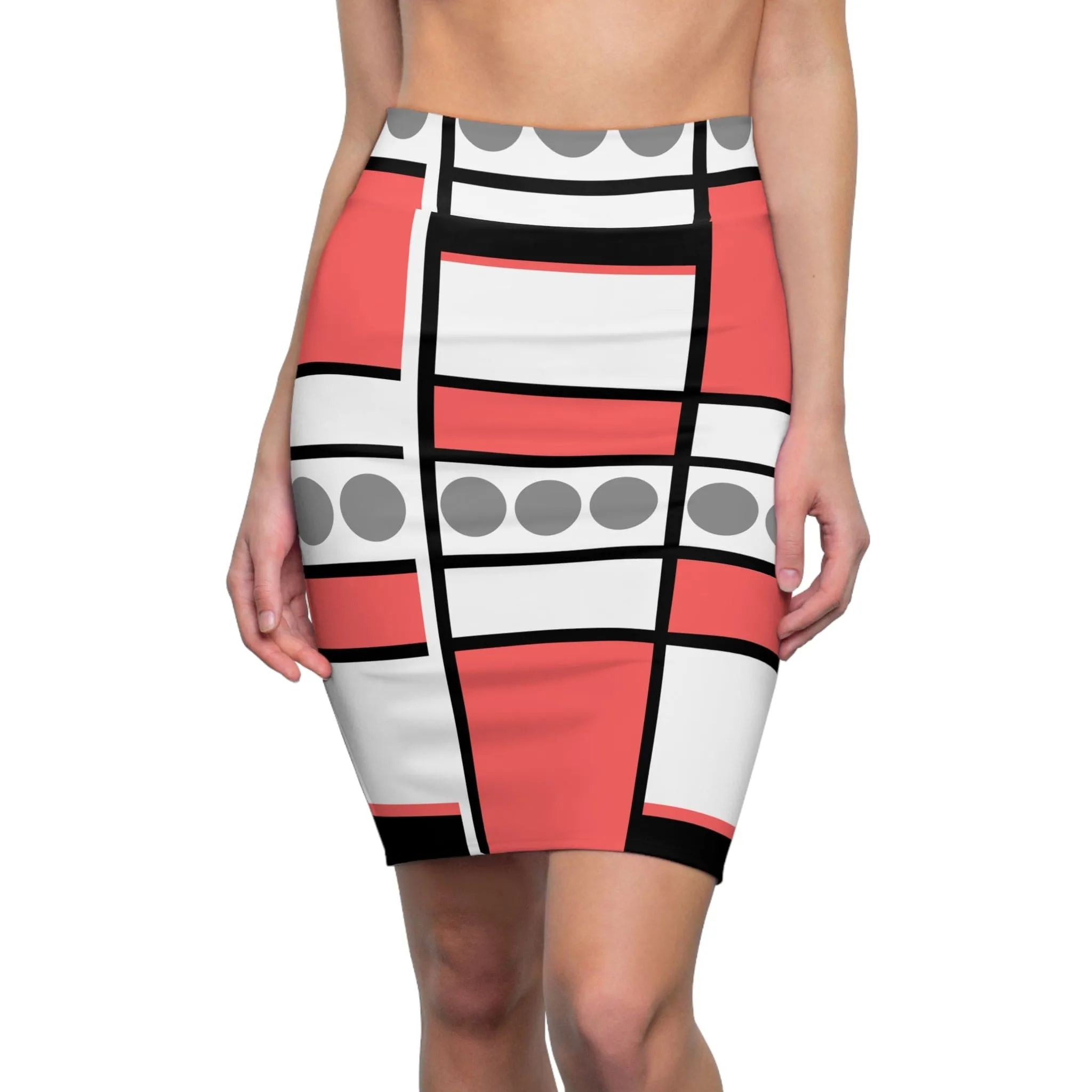 Womens High Waist Pencil Skirt - Mauve Grey Pattern