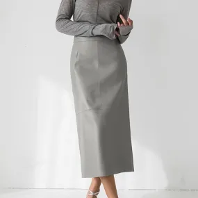 Women's High-Waisted Split PU Leather Pencil Skirt