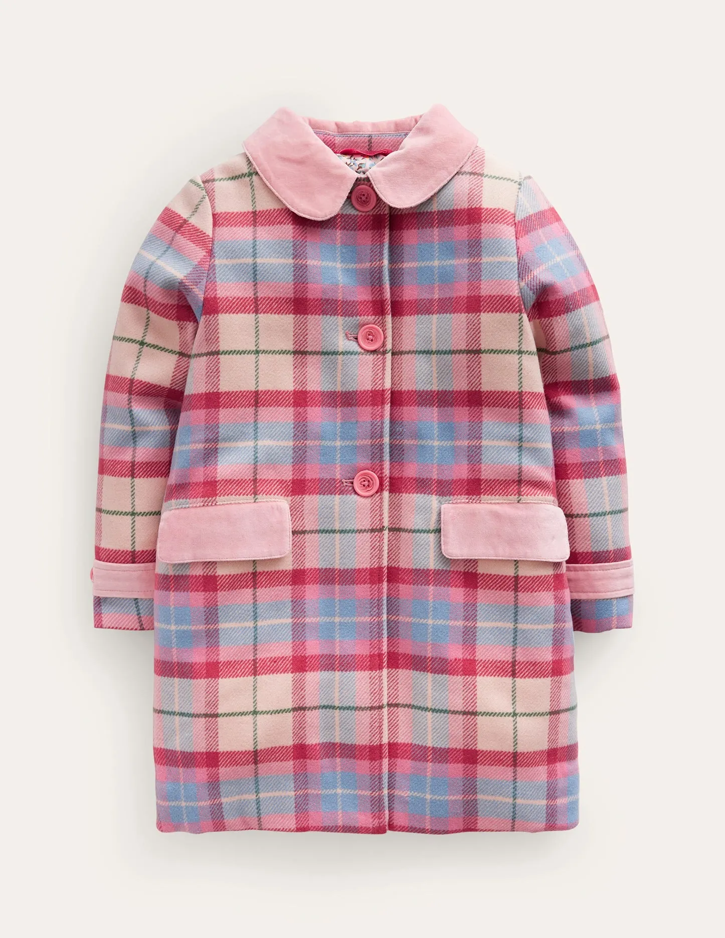 Wonderful Wool Blend Coat-Pastel Pink / Blue Check