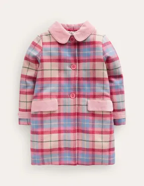 Wonderful Wool Blend Coat-Pastel Pink / Blue Check