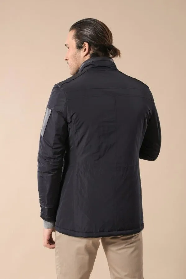 WSS Leather Modeled Navy Blue Slim Fit Quilted Jacket  - Singen